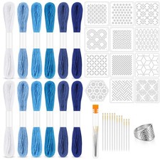 37 Pcs Sashiko Thread Kit Sashiko Needles Cotton Thimble Sashiko Patterns Emb...