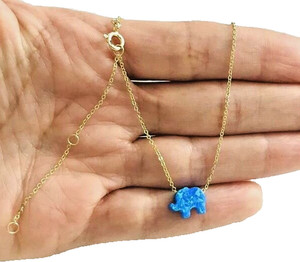 Authentic 925 Solid Sterling Silver & Gold Plated Elephant Necklace- 18"- Blue Opal- ESN35