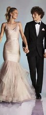 Glamour by Terani Blush Silver Mermaid Gown Embellished Bodice Tulle Skirt