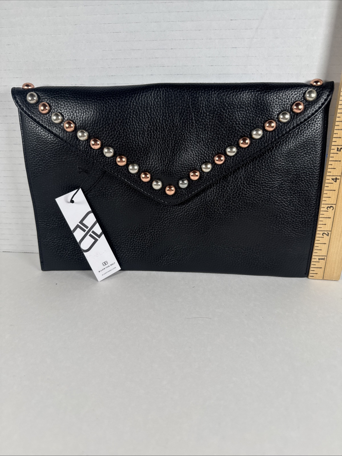B-Low the Belt Black Metal Bubble Studded Envelope Handbag NWT Free Shipping