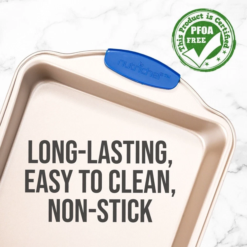 Sartén cuadrada antiadherente Nutrichef - Recubrimiento dorado antiadherente de lujo interior y exterior Foto 3 de 4