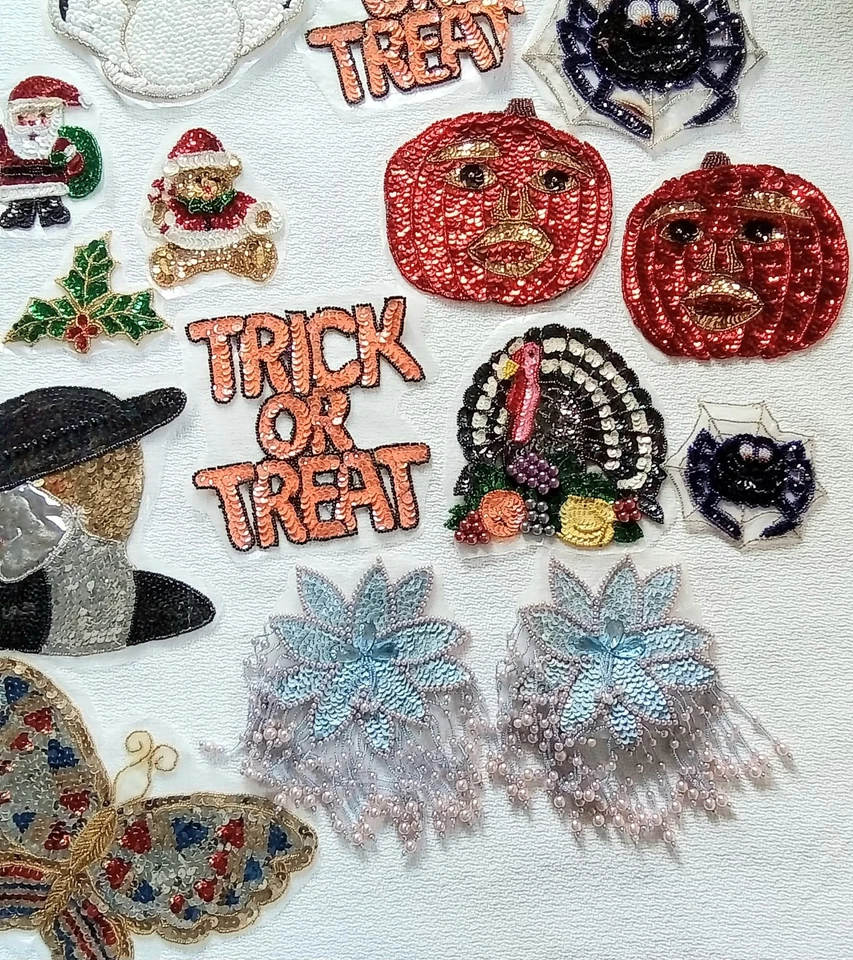 Lote ×29 Parches Apliques Coser Artesanales Lentejuelas 4-9" Halloween Navidad Vacaciones Foto 4 de 4