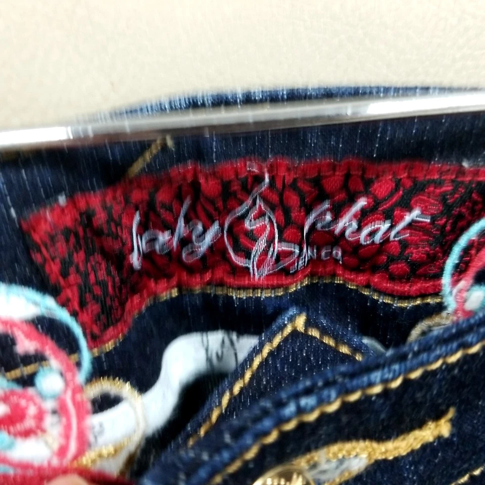 Pantalones Cortos de Jean Baby Phat y2k Bordados Gato Dorado Denim Para Mujer Talla 20 Foto 4 de 4