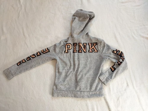 UNDERCOVER Giacca con cappuccio e zip Victoria’s Secret ROSA paillettes grigio scintillante taglia small