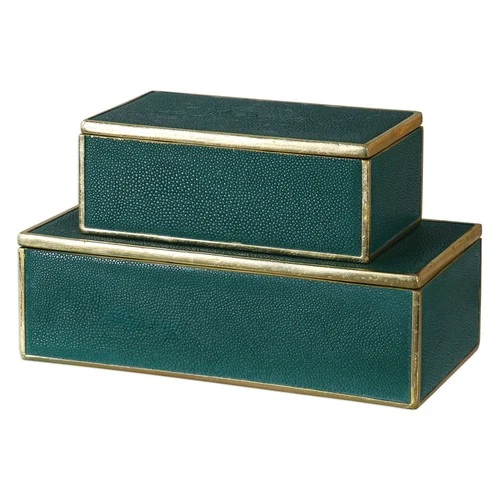 Uttermost 18723 Karis 5 Inch x 12 Inch Resin Boxes - Set of 2 - Gold - Picture 1 of 4