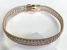 QVC Italian Silver Rose Gold Plated Sterling Double Row Crystal 8" Bracelet