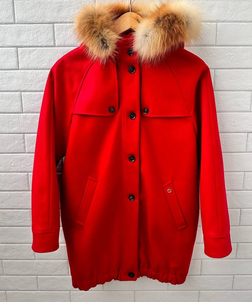 Gucci Cappotto Lana Rosso Giacca Con Pelliccia Di Volpe 12 Anni Ragazza O Donna S
