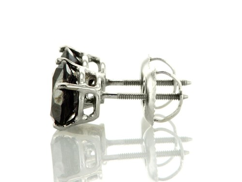 Pendientes de tachuelas de diamantes reales en forma redonda negros tratados oro blanco 14K 2,65 quilates - Imagen 5 de 10