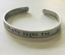 Alpha Sigma Tau, FREE SHIPPING, Sorority Greek cuff bracelet, AET gift Ann Peden