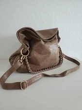 NWT Deux Lux Cocoa Snakeskin Suede Zipper Hobo Bag Shoulder Bag Purse