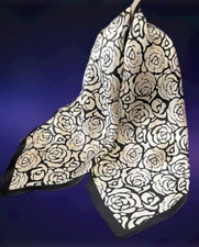 100%  Silk 26" square Scarf Women neckerchief Wrap floral black white gray WS156