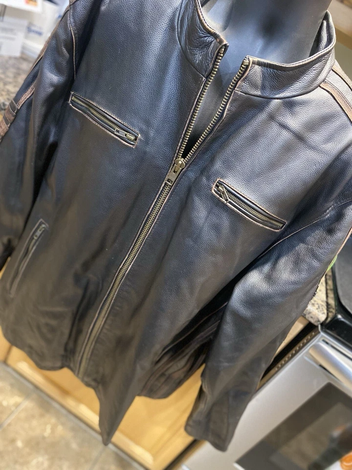 🍁Chaqueta de motocicleta de cuero envejecido remache negro $750 para hombre | 3XL |Marrón | Nueva con etiquetas Foto 3 de 4