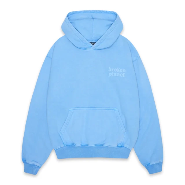Broken Planet Puff Print Blue Washed Hoodie