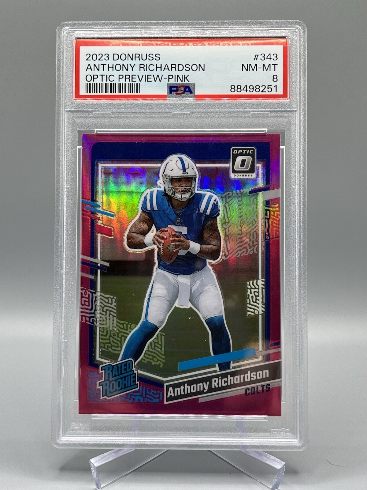 Anthony Richardson Indianapolis Colts 2023 Donruss #343 Optic Preview Pink PSA 8