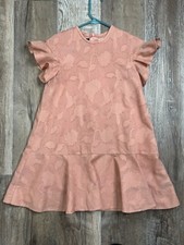 Oscar De La Renta Girls Dress Tone On Tone Pink Cotton Flutter Sleeves Size 10