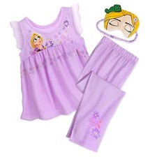 Disney Store Princess Tangled Rapunzel 3 PC Pajama Sleep Mask Set Girl Size 4