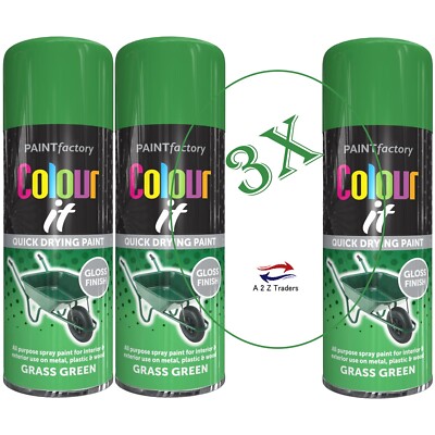 3x Grasgrün Glanz Spraydose Auto Van Fahrrad Holz Kunststoff Aerosol Lack 250ml