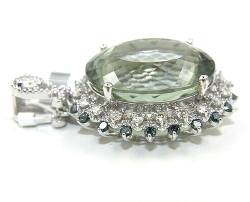 Natural Oval Green Amethyst & Diamond Halo Pendant 14K White Gold 24.74Ct - 第 3/5 張圖片