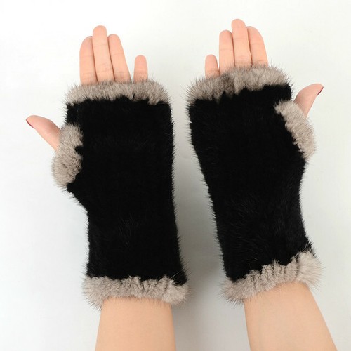 8 inch Women's Real Mink Fur Gloves Fingerless Knitted Wrist Cuffs Warm Sleeves - Picture 41 of 42