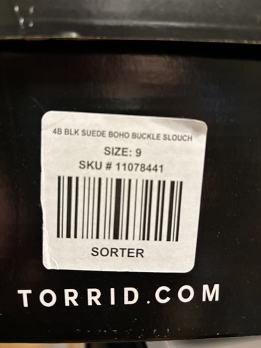 TORRID Women's Black 100% Suede Slouch Buckle Wide Calf Boots 9 Wide New in Box - Picture 9 of 9