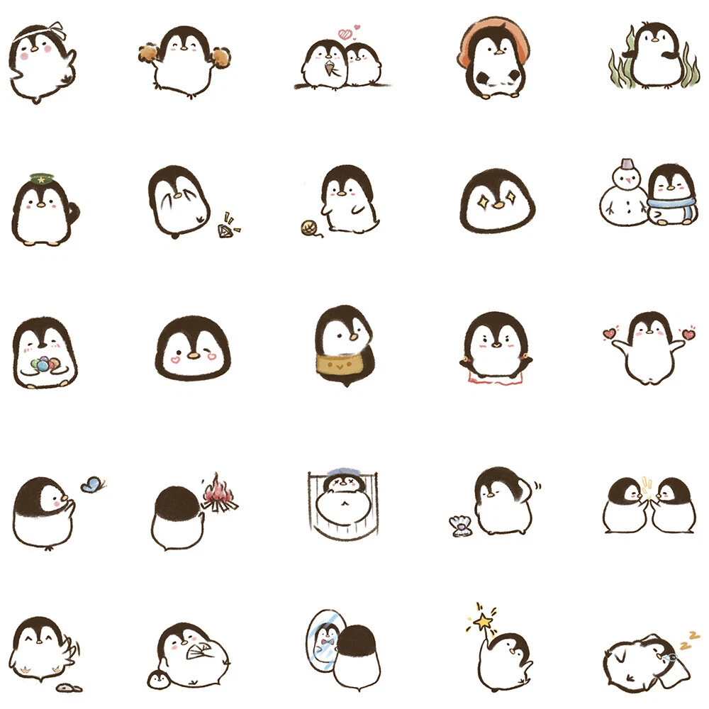 50Pc Cute Penguin Stickers Pack Vinyl Laptop Helmet Phone Luggage Decal KID GIFT