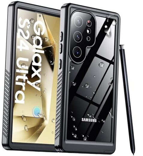 2024 New for Case Waterproof, [Built-in Samsung Galaxy S24 Ultra Black/Clear