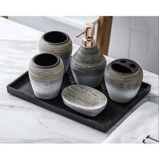 5pcs Bathroom Accessories Set Lotion Dispenser Holder Ceramic Hotel Bathroom