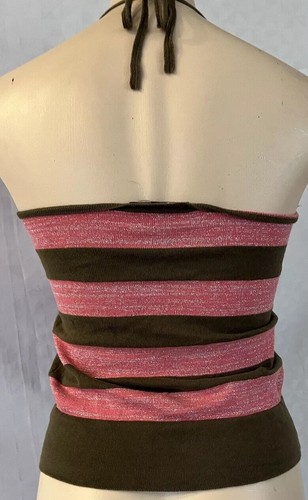 M DIESEL 55DSL Vintage Y2K Khaki Army Green Red Distressed Striped Halter Top - Picture 5 of 6