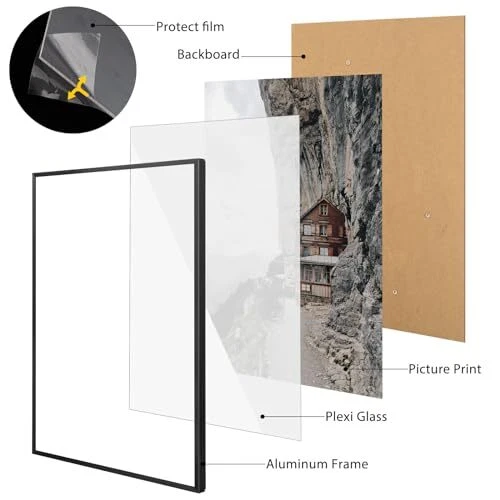 Aluminum Picture Frame Poster Frame Acrylic Front Black Gold 12 Sizes Wall Mount - Image 4 of 4