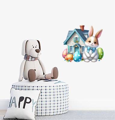Osterhase Kaninchenhaus Blume Ei Wandbild Schlafzimmer Vinyl Aufkleber Abziehbilder a9975