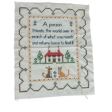 VTG Embroidery Cross Stitch Sampler Cottage Home Travel Unframed