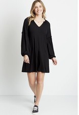 Maurices Ribbed Blouson Balloon Sleeve Shift Mini Dress Boho Minimalist Black M