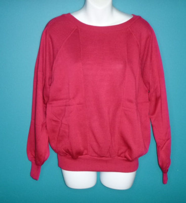 NOS Vtg 80s Beeline Fashions Magenta Sweatshirt Ribbed Insets Pockets Sz S