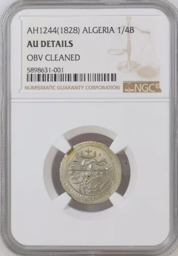 ALGERIA - OTTOMAN , SILVER 1/4 BUDJU 1244 AH ( 1828 AD ) NGC AU DETAILS , RAREU