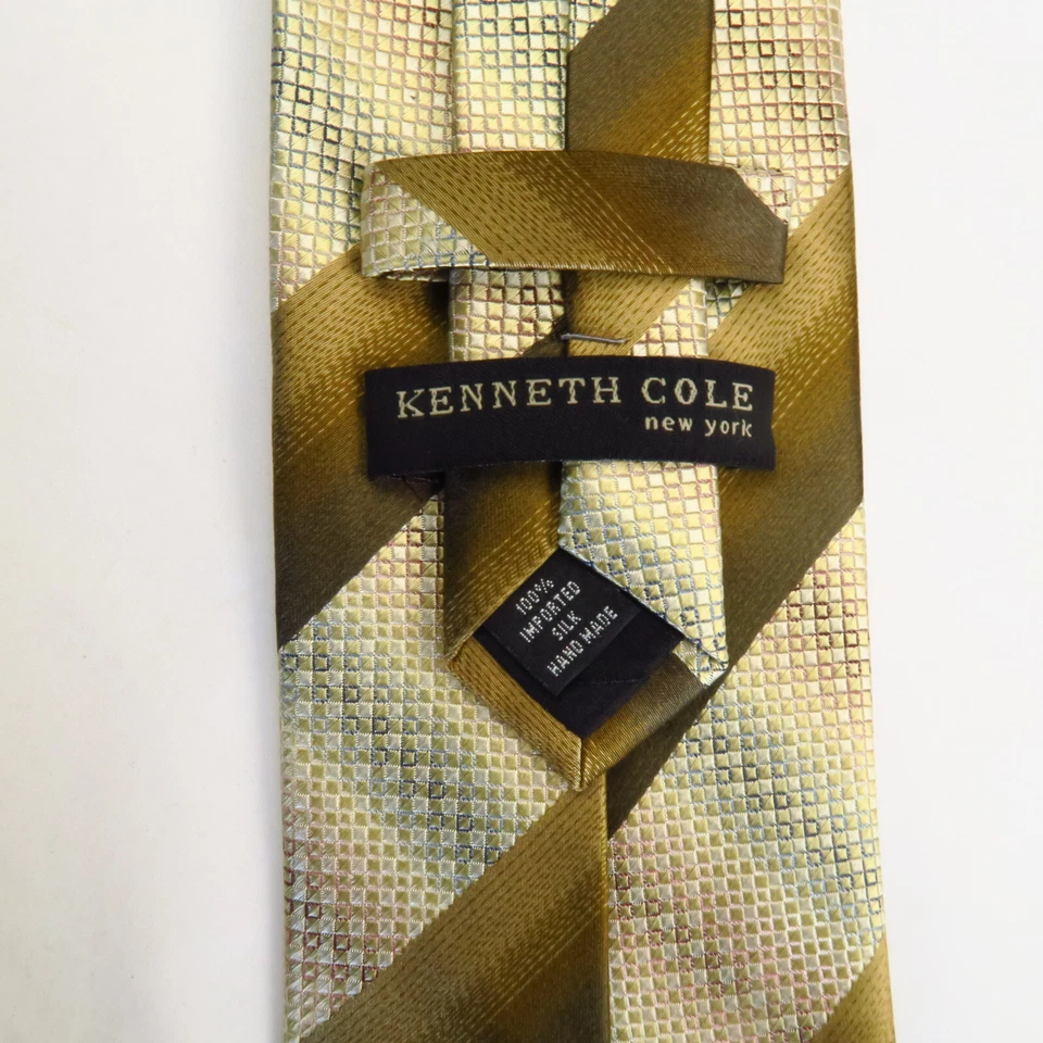 Kenneth Cole Brown Diagonal Stripe Beige Counter Stripe Mens Neck Tie 58x4 - Image 3 of 4