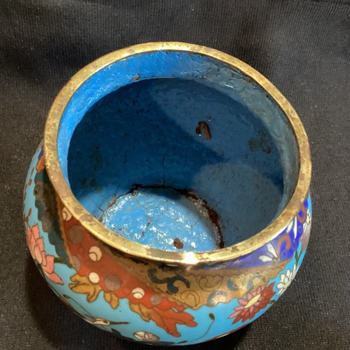 Vintage / Antique Chinese Cloisonne 5” Tall Ginger Jar w/ & Silver Mounts - Picture 7 of 10