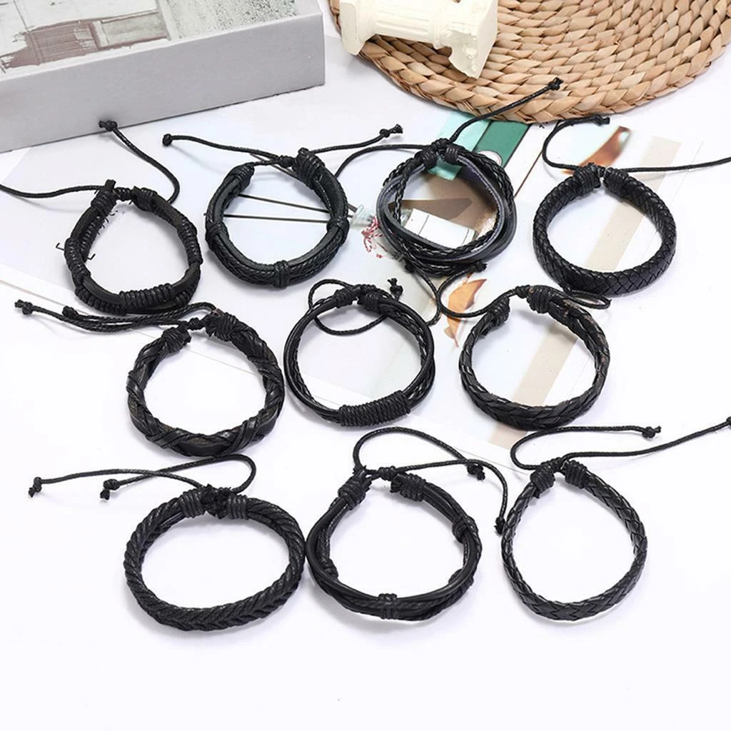 10Pcs Braided Bracelet Set Adjustable Wristband Wholesale for Men