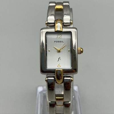Fossil F2 ES-8924 Womens Watch 19mm Silver Gold Two Tone New Battery 7.5''