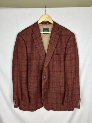 BARUTTI x Drago Linen Burgundy Windowpane Check Sport Coat 48US58IT BIG SIZE