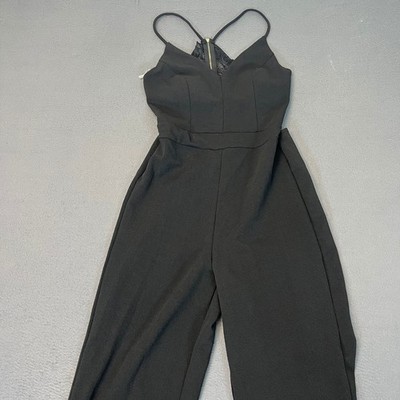 Charlotte Russe Black Lace Back Wide Leg Jumpsuit Womens Medium Cut Out Pleat