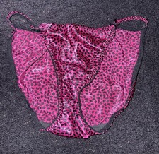 Vintage J.O Intimates Y2K Satin String Bikini Panties M Cheetah Underwear