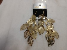 Fashion Jewelry Gold Toned Filigree Leaf Chandelier Dangle Earrings