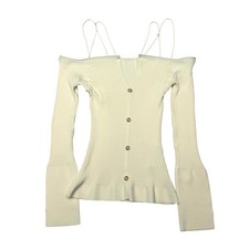 Jacquemus Le Cardigan Tordu Cold-Shoulder Sweater Women's 44 Strappy Ribbed-Knit
