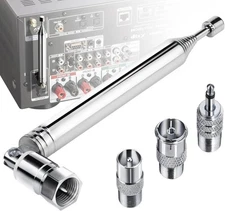 Ancable FM Telescopic Antenna – 75 Ohm F-Type Plug w/ Adapter for Stereo & Radio