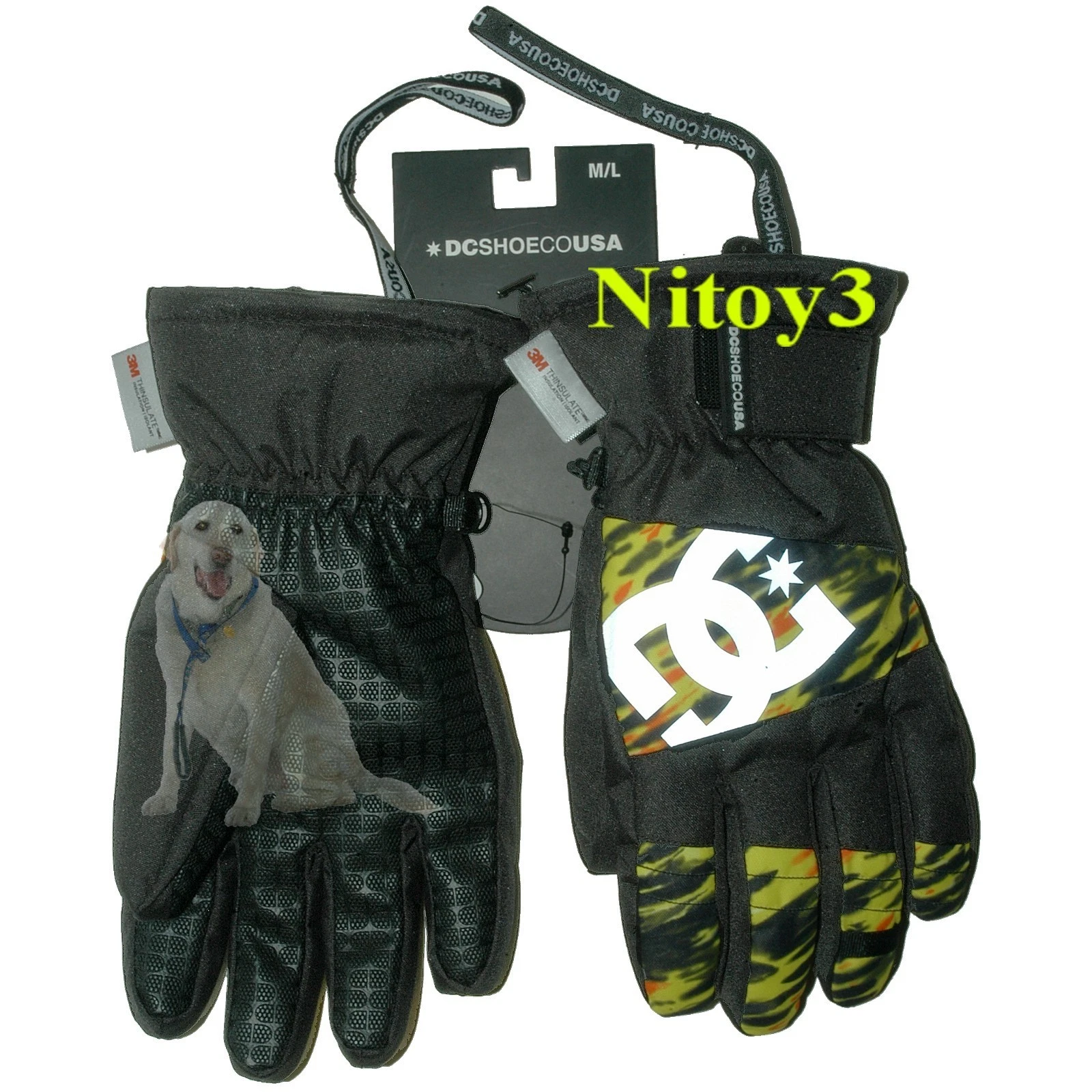 DC-SHOE Neon Yellow/BLK Ski-Snowboard Gloves-Water-Wind proof/Insulated Men M/L
