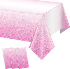 3 Pack Ombre Pink Plastic Tablecloth for Parties,Gradient Pastel Pink Disposable