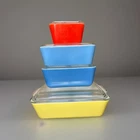 Vintage Pyrex Primary Colors Refrigerator Set w/Lids, 4 Dishes + 4 Lids