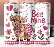 Valentines Day Highland Cow Bee 20oz Stainless Steel Tumbler Cup Mug Straw New