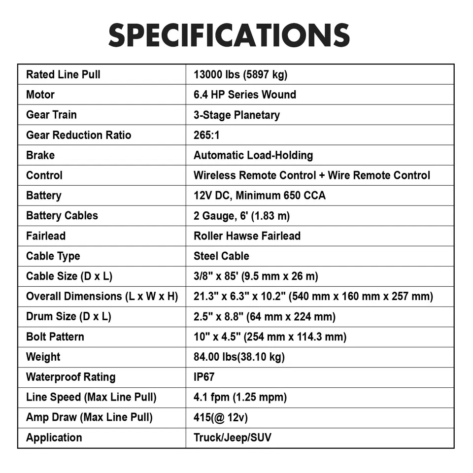 X-BULL Electric Winch 13000lbs Steel Cable Trailer Towing Off-Road SUV Truck 4WD - Image 2 of 4