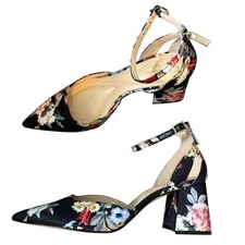 Jessica Simpson Sylar 9.5 floral pointed toe ankle strap block heels 2898
